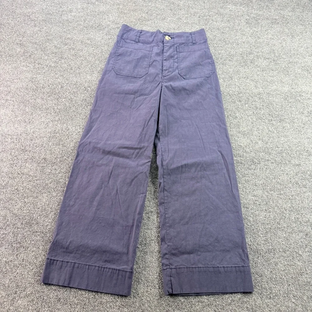 Anthropologie Wide Leg Pants Linen Blend Utility Patch Pocket Navy Blue 28 Women
